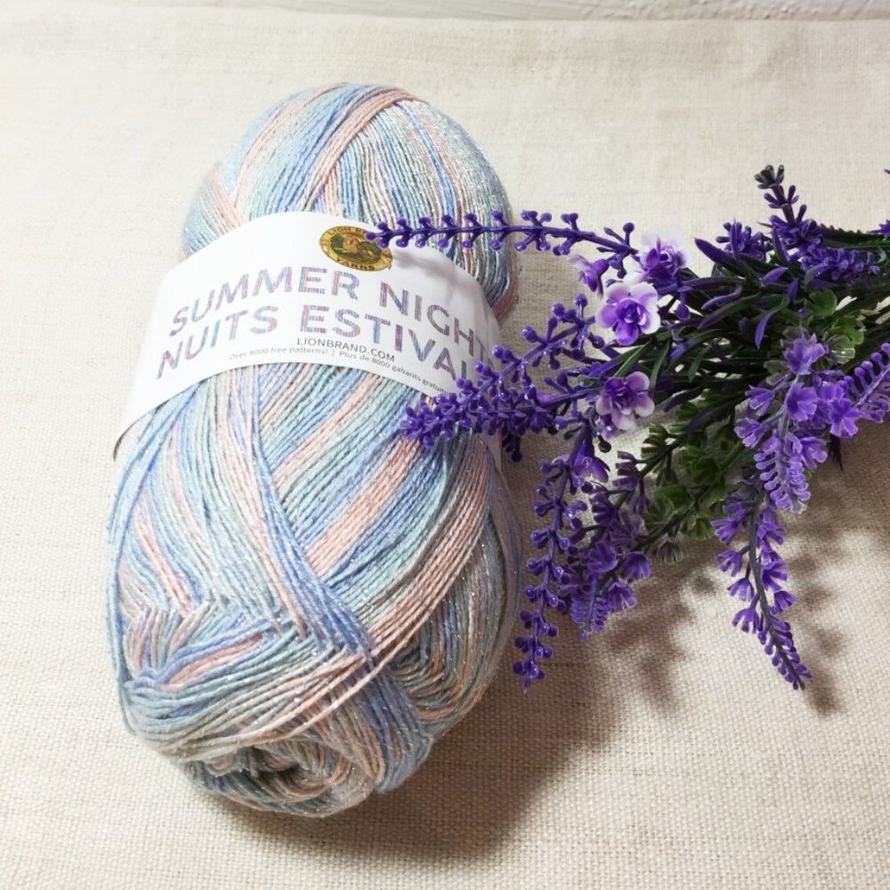 Partial skein Lion Brand yarn, Summer Nights shimmering yarn